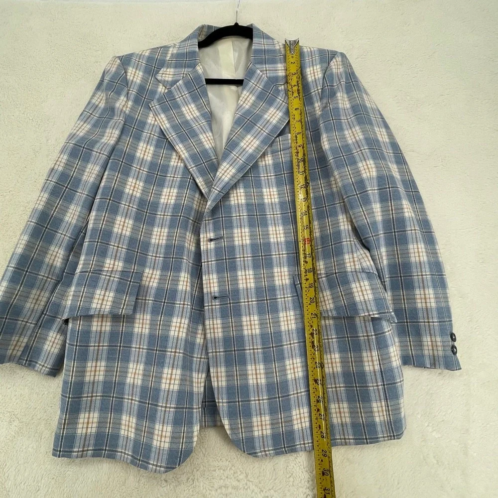 Kuppenheimer Designer Collection Mens Blue Plaid Vintage Sport Coat Blazer 42R